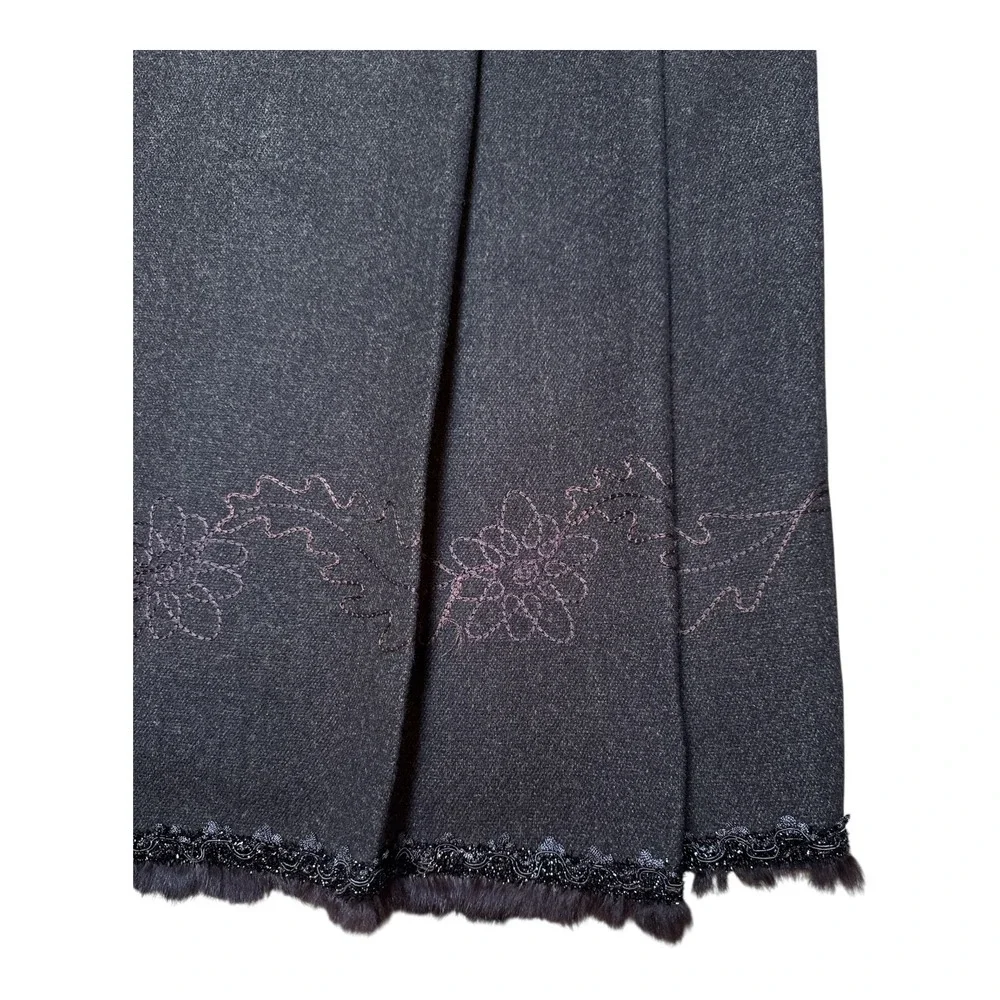 Forwear New York Midi Lined Pleated Skirt Sz 10 Beaded‎ Fur Trim A-Line Boho